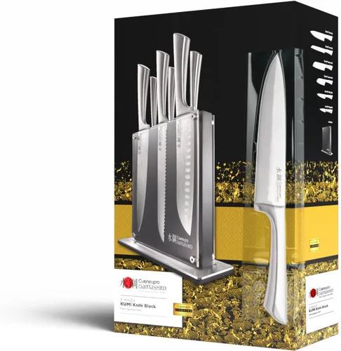 Miniatura 9 de Cuisine: pro Damashiro - Bloque de cuchillos (Kumi, juego de 7 cuchillos de chef) – Cuchillo de acero japonés – Bloque magnético para cuchillos
