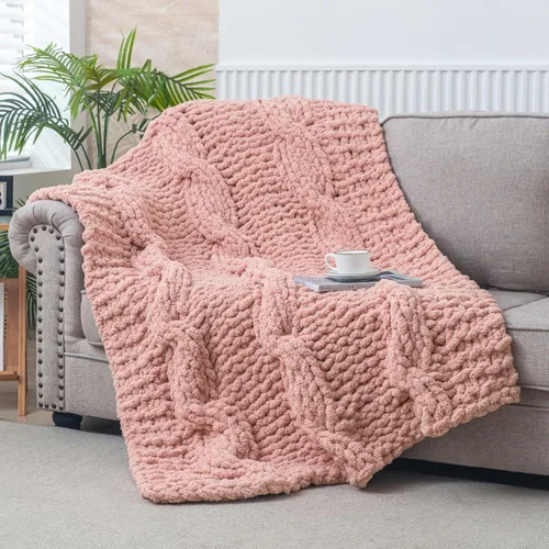 Miniatura 10 de WESHIONGOO Manta de Punto Grueso Throw 40"*40" (101.6cm*101.6cm) Mantas de Punto para Sofá Cama Manta Suave Esponjosa con Hilo Chenille Jumbo Grueso