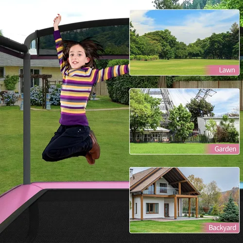 Miniatura 7 de Giantex Trampolín de 6 pies para niños con columpio, trampolines para niños pequeños con red de seguridad, aprobado por ASTM, mini trampolín Rosa