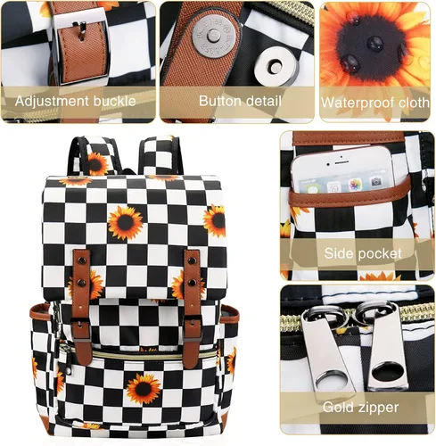 Miniatura 3 de MCWTH Mochila vintage para laptop para mujeres y hombres, bolsas escolares delgadas de 15.6 pulgadas con puerto de carga USB para estudiantes