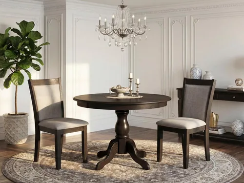 Miniatura 2 de East West Furniture HBMZ3-AB6-06 - Juego de mesa de cocina de 3 piezas que contiene una mesa de comedor redonda con pedestal y 2 sillas tapizadas