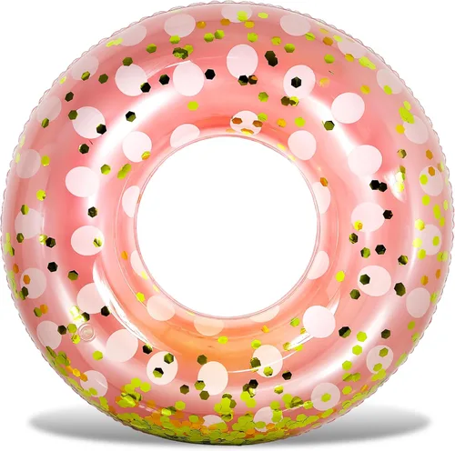 Miniatura 15 de POZA Flotador de Tubo Inflable para Piscina – Anillo de natación de confeti brillante, Tubo Inflable de Servicio Pesado Resistente a los Rayos UV Oro