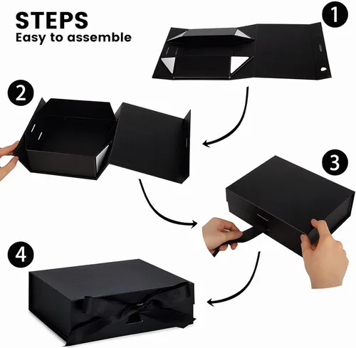Miniatura 6 de VGOODALL Caja de regalo negra, 10.5 x 7.5 x 3.1 pulgadas, cajas de regalo para regalos con tapas, cierre magnético, caja plegable para propuesta