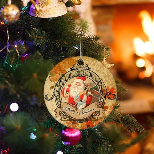 Miniatura 3 de Adorno de Navidad de cerámica con diseño retro de dos lados impresos, novedad para familiares, amigos y niños, colgantes de recuerdo de Navidad