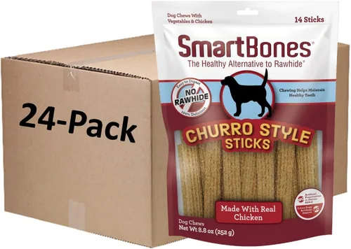 SmartBones Sin colorantes artificiales ni conservantes masticables estilo churro, trata a tu perro con pollo y verduras reales