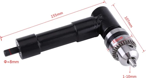 Miniatura 4 de Adaptador de taladro de ángulo recto Extensión de mandril de vástago hexagonal de 90 grados 0.315 in para taladros eléctricos