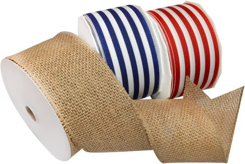 Miniatura 22 de Morex Ribbon Carrete de cinta de satén con alambre de estrellas y rayas, 2-1/2 pulgadas por 3 yardas, rojo/blanco/azul Estrellas y rayas con cable
