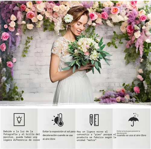Miniatura 6 de YongFoto Fondo de pared de ladrillo blanco retro con arco floral de 5 x 3 pies, flores de rosa, hojas de enredadera, fondo de fotografía