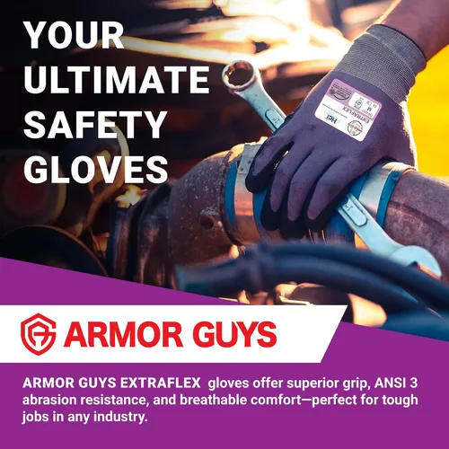 Miniatura 2 de Armor Guys Guantes de trabajo protectores extraflex con forro de nailon gris, revestimiento de palma de nitrilo de microespuma, guantes resistentes