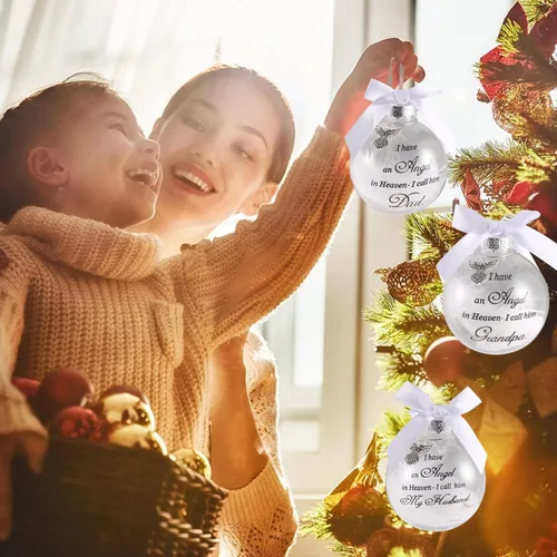 Miniatura 5 de Adornos Conmemorativos de Navidad Bola de Plumas Transparente, Bola de Impresión Boca Abajo 8cm/3.15'' Regalo de Duelo y Condolencia por la Pérdida
