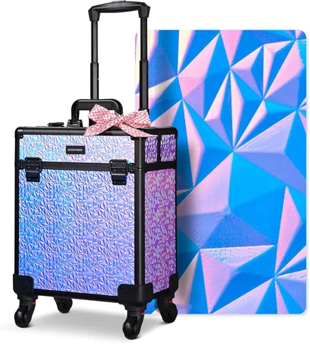 Miniatura 49 de BYOOTIQUE estuche rodante para maquillaje 4 en 1, con cerradura, maletín tipo trolley para cosméticos, con 4 ruedas extraíbles, organizador de viaje