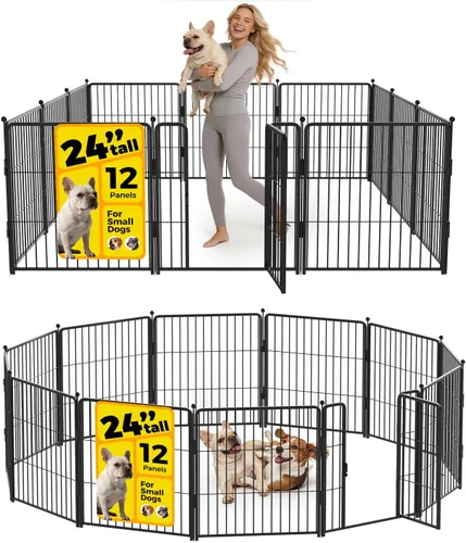 Miniatura 14 de Corralito para perros de 36 pulgadas, 8 paneles para uso en interiores y exteriores, valla de metal resistente para mascotas con estacas