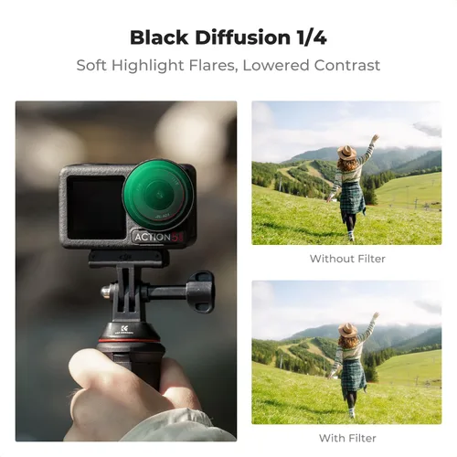 Miniatura 3 de K&F Concept Filtro de difusión negro a presión 1/4 para DJI Osmo Action 5 Pro, filtros de efecto cinematográfico de niebla creativa para DJI Osmo