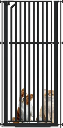 Glaf Puerta extra alta para mascotas de 63 pulgadas, puerta de gato montada a presión, puerta de metal de seguridad para gatos, ancho ajustable,