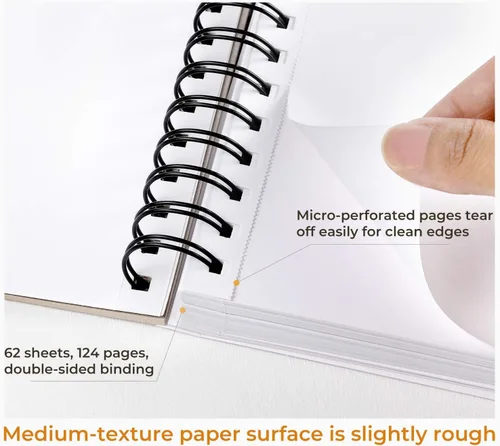 Miniatura 4 de Ohuhu Mix Media Pad, cuaderno de bocetos de arte mixto de 7 x 10 pulgadas, papel pesado de 120 lb/200 GSM, 62 hojas/124 páginas, cuaderno de papel