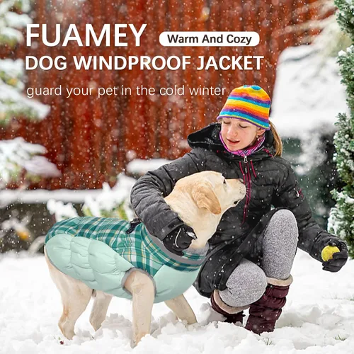 Miniatura 6 de FUAMEY - Abrigo de invierno para perro, chaquetas con arnés integrado, chaleco acolchado con cremallera, ropa reflectante para perros pequeños