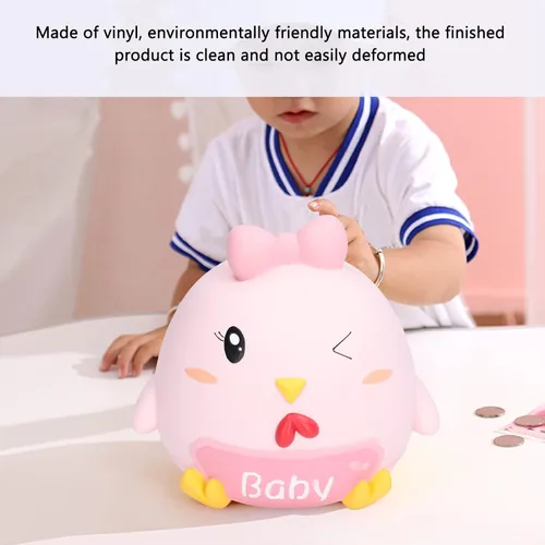 Miniatura 5 de Hucha de pollo de dibujos animados para niños, banco de monedas de vinilo de gran capacidad, caja de dinero irrompible pintada a mano para niños