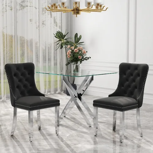 Miniatura 28 de Juego de comedor de 3 piezas con superficie de vidrio transparente, juego de comedor cuadrado minimalista moderno de 36'', juego de mesa de cocina