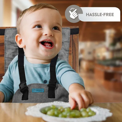 Miniatura 3 de Silla alta de viaje compacta Silla alta portátil para bebé Asiento de arnés esencial de viaje para bebé Imprescindible para vacaciones, Gris