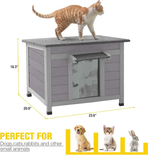 Miniatura 6 de Cat House - Casa para gatos con cortina para gatos con aislamiento, techo resistente a la intemperie (cubierta individual)