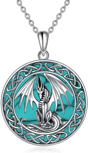 LUHE Collar con colgante religioso de plata de ley con diseño de dragónlobofénixcolibrícaballounicornio para mujer, collar de celtas vintage