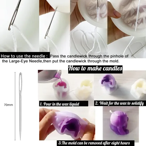 Miniatura 9 de 13 moldes de silicona para velas de flores, moldes para hacer velas con aguja que absorbe los ojos grandes, vela para cera de soja, cera de abejas