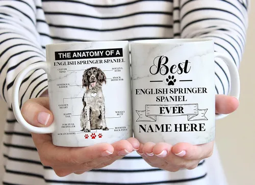 Miniatura 4 de PREZZY Taza de café de Springer Spaniel inglés personalizada para hombres, mujeres, amantes de los perros, nombre personalizado, letras vintage