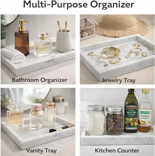 Miniatura 6 de Bandeja de mármol negro natural para baño, cocina, tocador, escritorio, organizador de piedra para mesa auxiliar, tocador, mesita de noche, velas