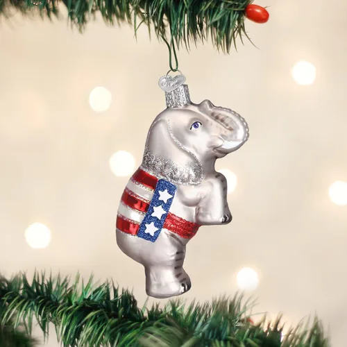 Miniatura 2 de Old World Christmas Adorno de cristal soplado de elefante republicano para árbol de Navidad, decoración navideña artesanal, colección de policía