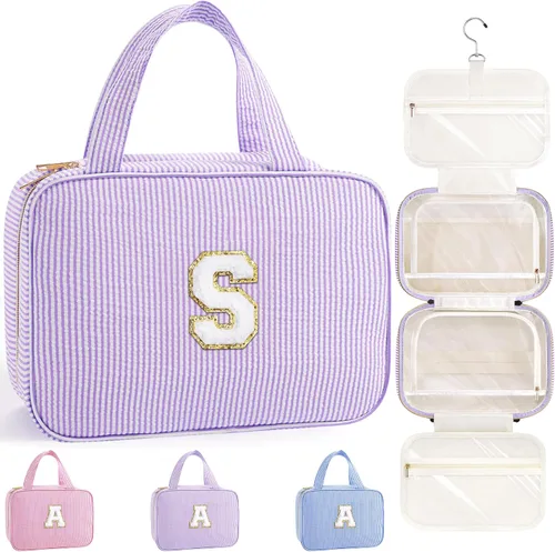 Miniatura 12 de TOPEAST Neceser colgante de viaje, bolsa de aseo personalizada con inicial, regalos de cumpleaños para mamá, hija, hermana, amigas, artículos Púrpura