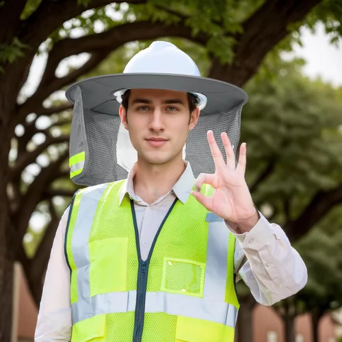 Miniatura 7 de Topbuti Paquete de 3 sombreros de malla de ala completa, parasol de cuello de alta visibilidad con rayas reflectantes para cascos
