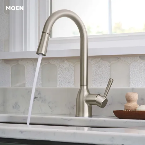 Miniatura 9 de Moen Adler - Llave de cocina de arco alto con una sola manija, resistente a manchas de acero inoxidable con limpieza eléctrica, 87233SRS Acero