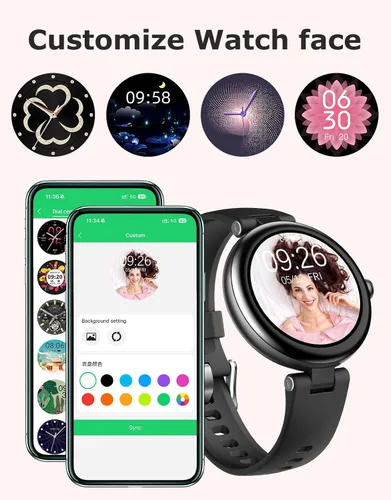 Miniatura 2 de Rastreador de Fitness, Relojes redondos de fitness para mujeres con Bluetooth, llamada, monitor de frecuencia cardíaca, rastreador de sueño, Negro