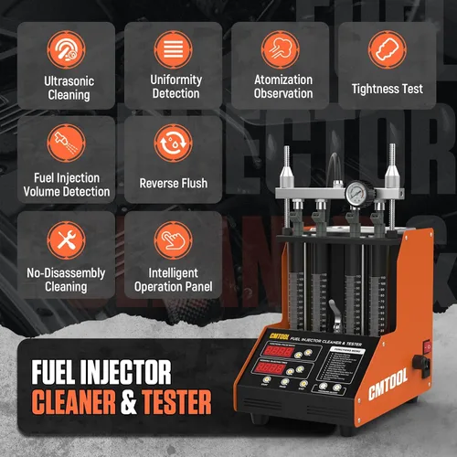 Miniatura 2 de CMTOOL Máquina limpiadora de inyector de combustible, kit de limpieza ultrasónica, 9 modos de prueba, limpiador y probador de inyector