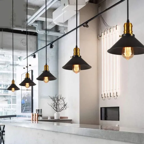 Miniatura 4 de Adjustable Horn Pendant Light Fixture - Retro Iron Chandelier for Living Room, Restaurant, Café, and Loft Spaces(Diameter: 22cm)
