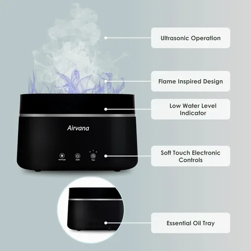 Miniatura 2 de AquaFlame Humidificador ultrasónico (0.75 litros) - Humidificador con tecnología de vibración con difusor de aceite esencial - Diseño de mesa