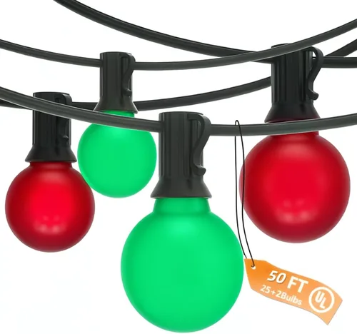Miniatura 12 de Guirnalda de luces LED G40 para exteriores de 25 pies, luces de Navidad con forma de globo esmerilado con 27 (2 de repuesto) bombillas redondas