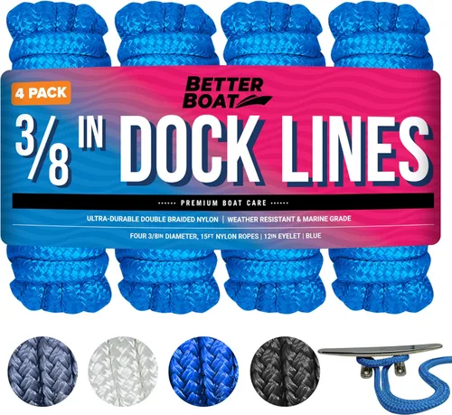 Miniatura 20 de Líneas de muelle para barcos de 1/2 pulgada x 25 pies, paquete de 2 cuerdas de nailon trenzado doble con bucle de 12 pulgadas, línea de amarre