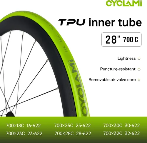 Miniatura 2 de 2 Pack TPU Inner Tube 700C x 18/23/25/28/30/32C, 38g Removable Nozzle Core Road Bike Tire, Metal Presta Length 45/60/80mm