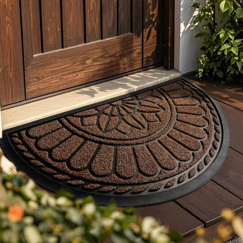 Miniatura 13 de Mibao Tapete semicircular para puerta, tapete antideslizante de bienvenida para entrada, tapetes de goma duraderos, felpudo de bajo perfil Amarillo