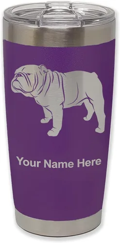 Miniatura 39 de LaserGram Vaso aislado al vacío de 20 onzas, Bulldog Dog, grabado personalizado incluido (negro)