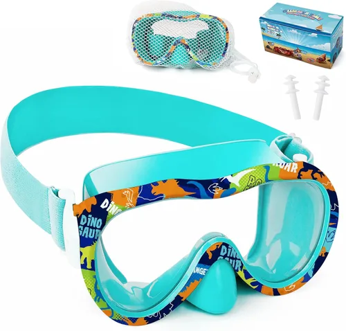 Miniatura 13 de Máscara de snorkel para niños, máscara de buceo de 180° con cubierta para la nariz, gafas de natación antiniebla para niños con correa de tela Azul