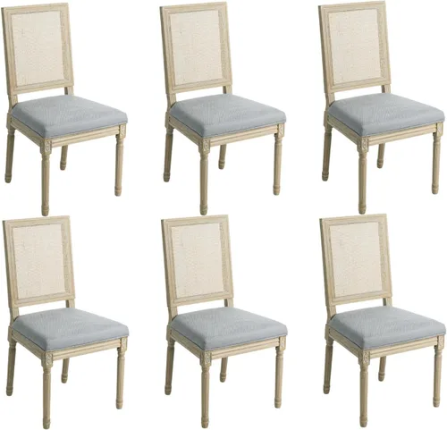 Miniatura 32 de Kmax Sillas de comedor estilo granja, patas de madera marrón, elegantes sillas de cocina copetudas, sillas de dormitorio francesas desgastadas