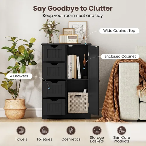 Miniatura 4 de Giantex Gabinete de Almacenamiento de Baño con Cajones - Organizador de Almacenamiento de 4 Cajones con Armario, Estante Ajustable, Dispositivo