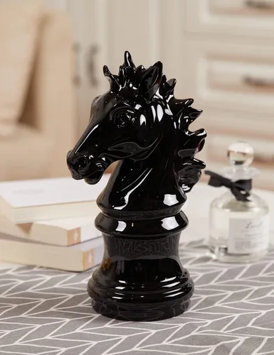 Miniatura 2 de Estatua de caballero de ajedrez moderna, escultura de regalo, decoración del hogar, arte para dormitorio, comedor, sala de estar, poliresina, negro