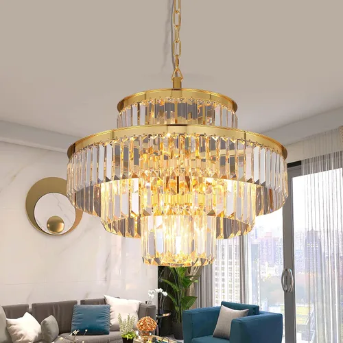 Miniatura 17 de Candelabros y luces de cristal de estilo moderno cromado redondos colgantes clásicos, lámpara colgante de techo accesorio de iluminación de 5