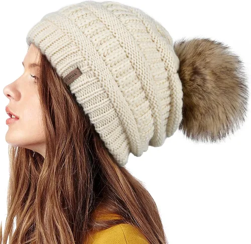 FURTALK Womens Winter Knit Slouchy Beanie Hat Warm Skull Ski Cap Faux Fur Pom Pom Hats for Women