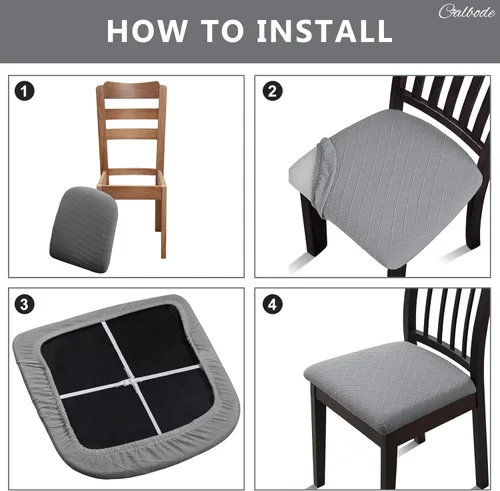 Miniatura 6 de CALBODE Juego de 4 fundas de asiento impermeables para sillas de comedor con funda elástica de tela jacquard, fundas extraíbles y lavables