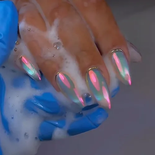 Miniatura 7 de Polvo de uñas cromado Pigmento holográfico con efecto espejo de dona esmaltado Arte de uñas de grado profesional y resina para manualidades