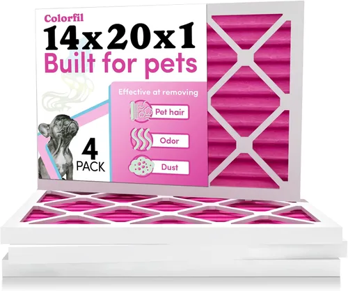 Colorfil Filtro de aire de 14 x 20 x 1 (paquete de 4) | Fabricado en los Estados Unidos | Cambio de color | Elimina el olor de gatos y perros | MERV
